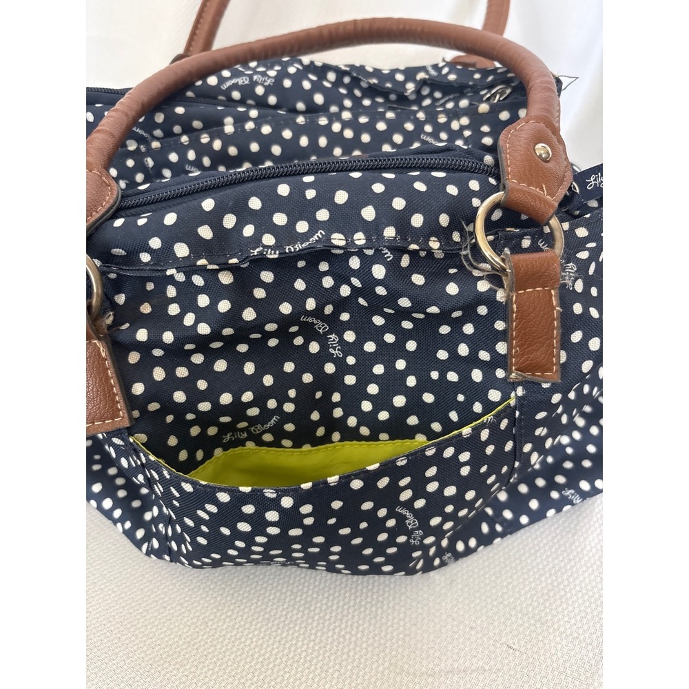 Lily Bloom Navy Blue Polka Dot Satchel Handbag Eco Friendly Recycled Fabric Bag - Picture 5 of 9